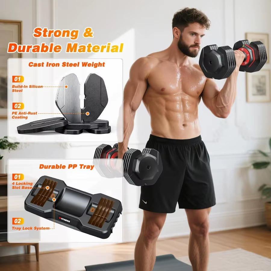 XDDIAS Adjustable Dumbbell Set of 2 with Fast Adjust Weights for Home Gym 25/55/80LB Capacity 5/10/16 in 1 Free Weights Dumbbel