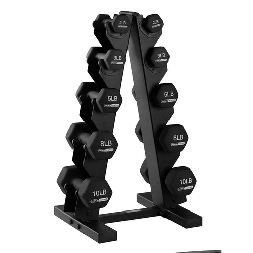 2, 3, 5, 8, and 10 Pound Neoprene Dumbbell Weight Set with Rack