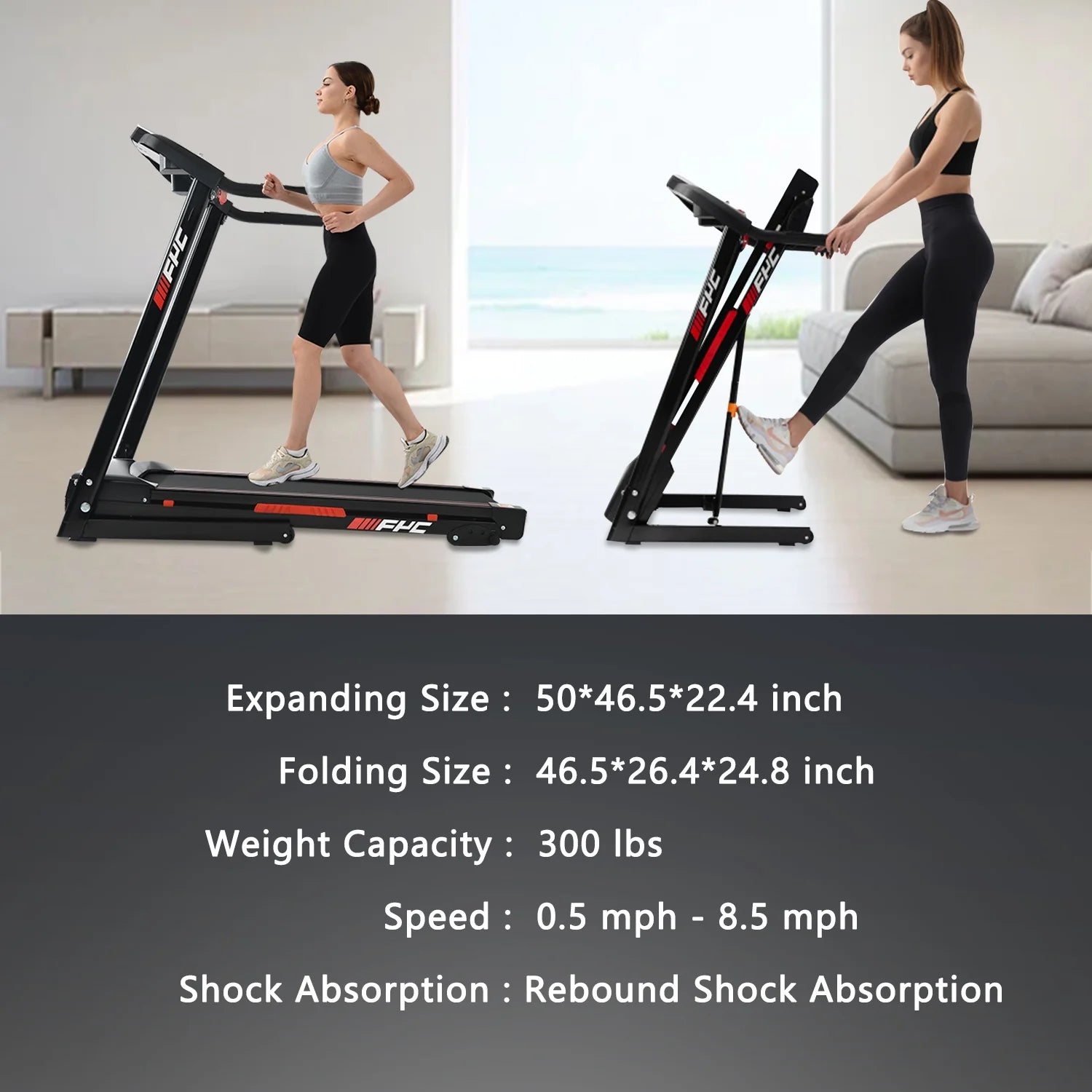 3.5HP Folding Treadmill Electric Motorized Running Machine with 10MPH Speed, Large Running Surface, 12 Programs, Speakers, LCD and Pulse Monitor for Running Walking,Max Weight 330Lb