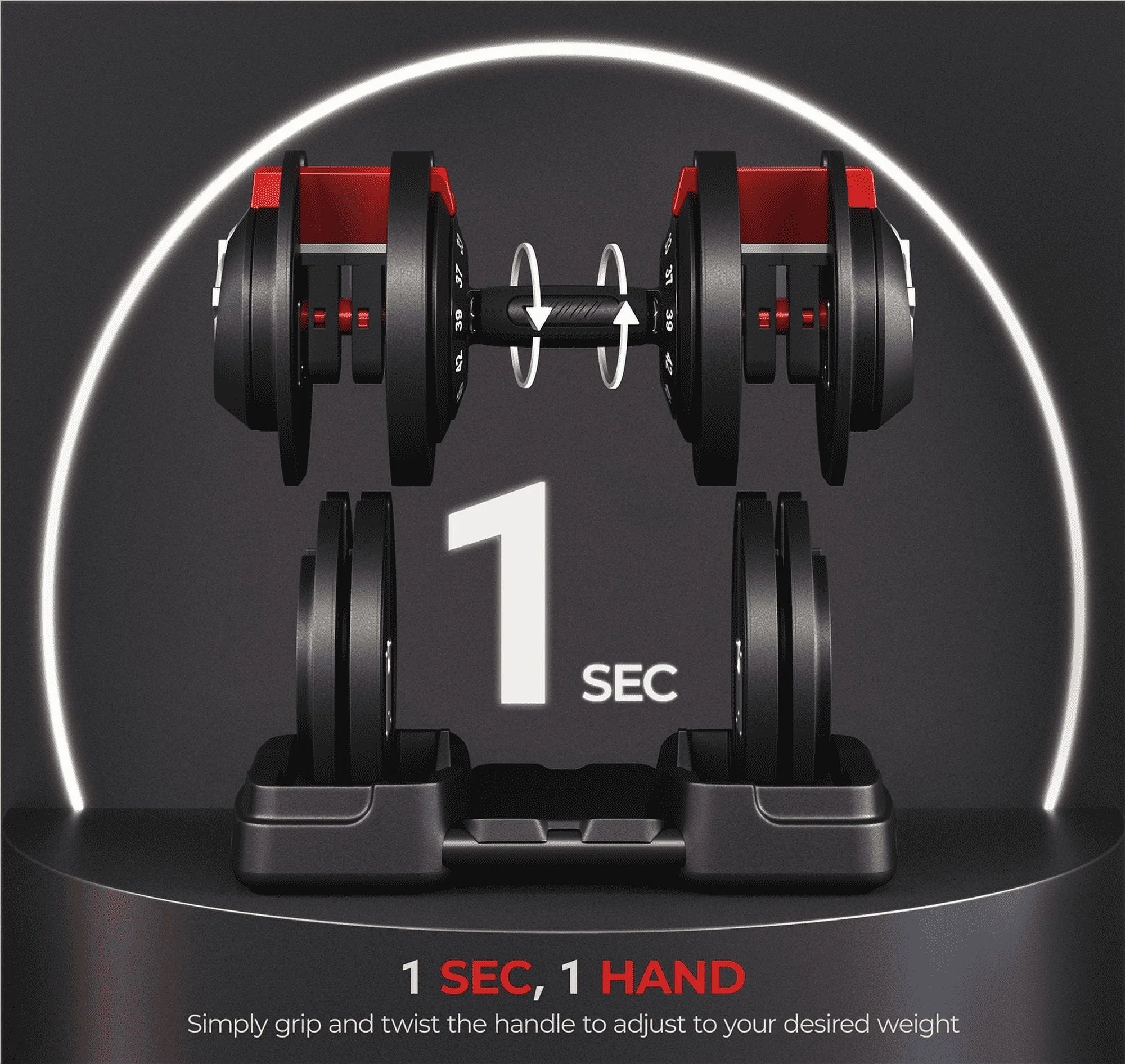 52.5Lb Adjustable Dumbbell Set with Anti-Slip Handle and Tray, Black